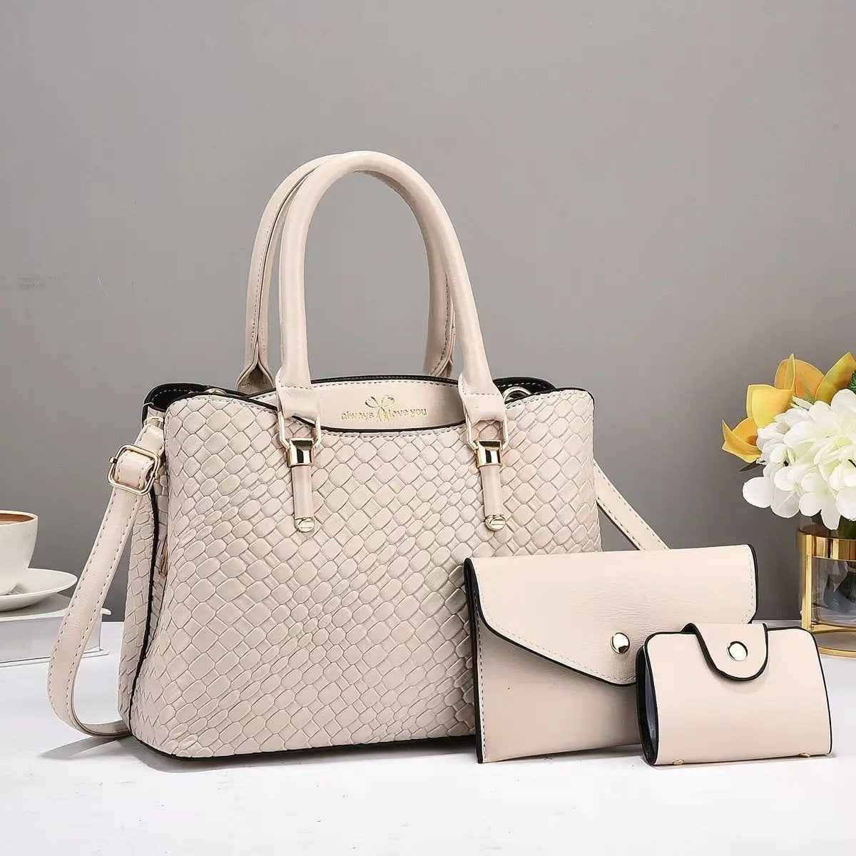 Woven Texture One Shoulder Bag - Three-Piece Set for Everyday Use