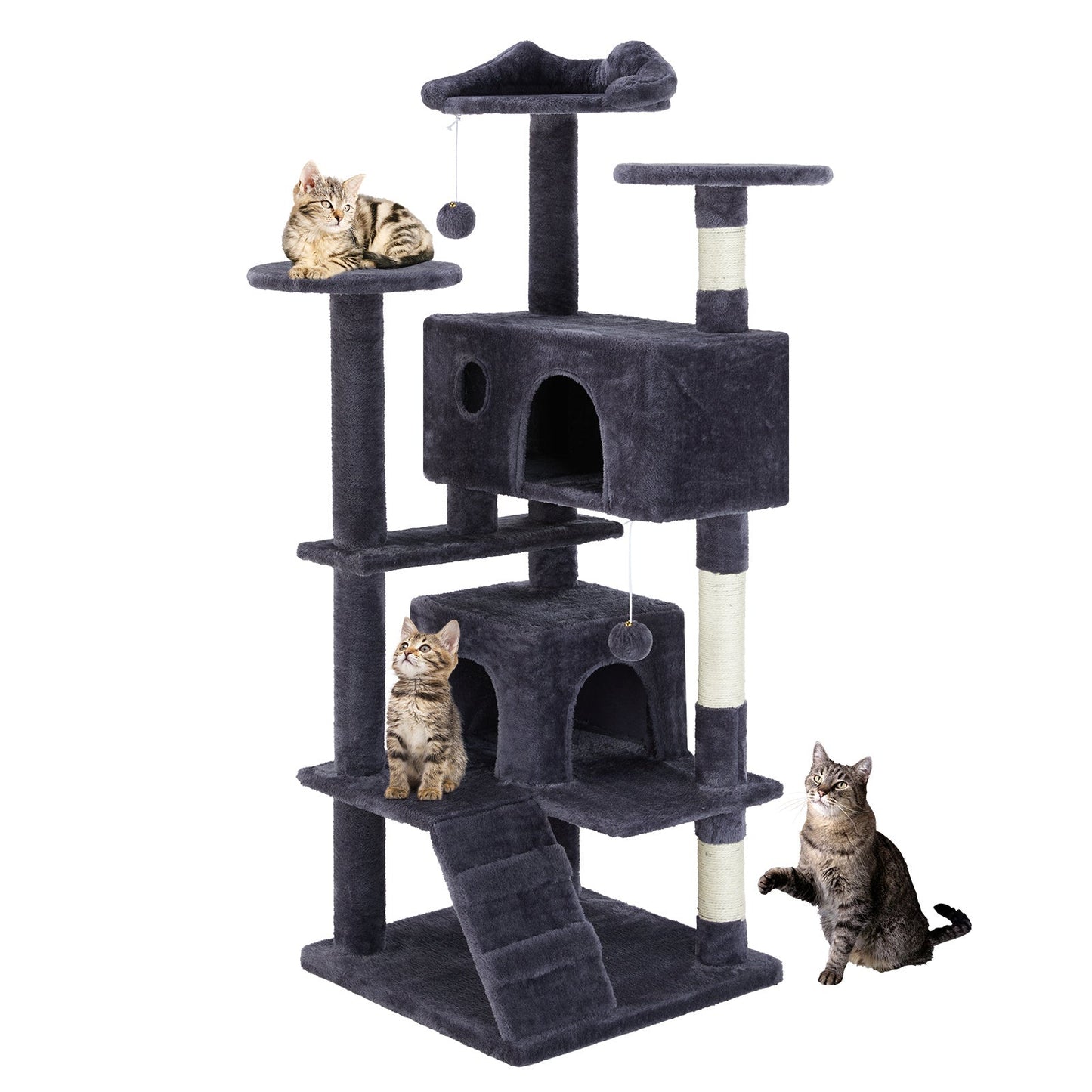 Multi-Level Cat Treehouse & Climbing Frame – Indoor Cat Tower with Scratching Posts, Hammocks & Hideouts - AllvueCo