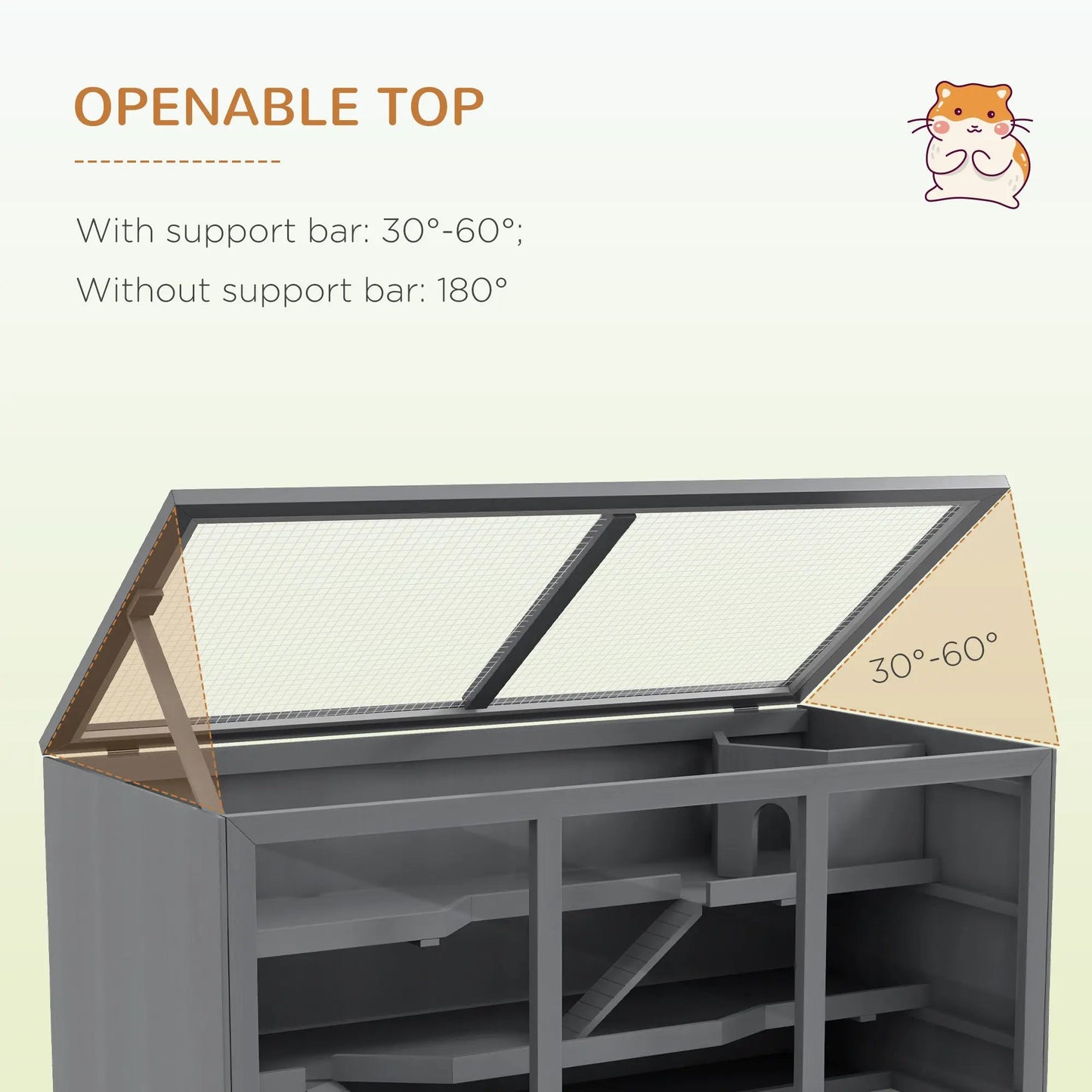 PawHut XL Wooden Hamster Cage β Multi-Level Small Animal Habitat for Gerbils, Mice & More β Open Roof, Ramp & Cabin β Grey - AllvueCo