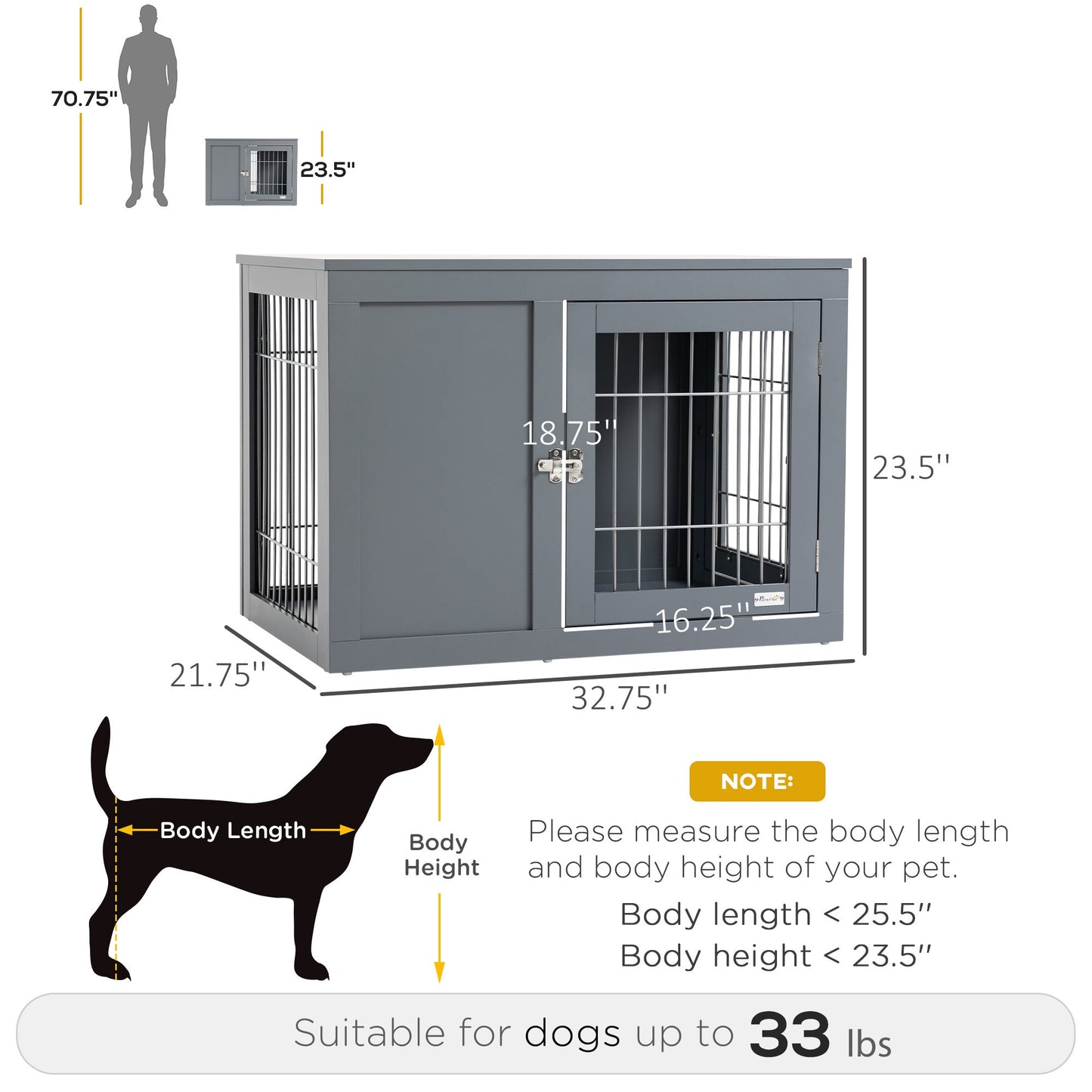 PawHut Dog Crate Furniture – Indoor Metal Pet Cage with Double Doors & Tabletop – Grey - AllvueCo