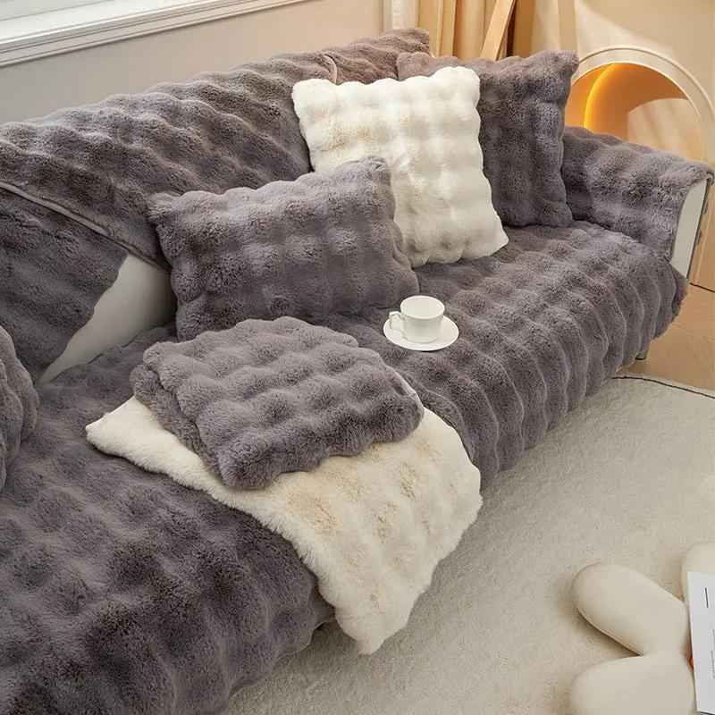 Rabbit Plush Sofa Cushion High-Grade Leather Anti-Skid - Comfort for Home & Garden