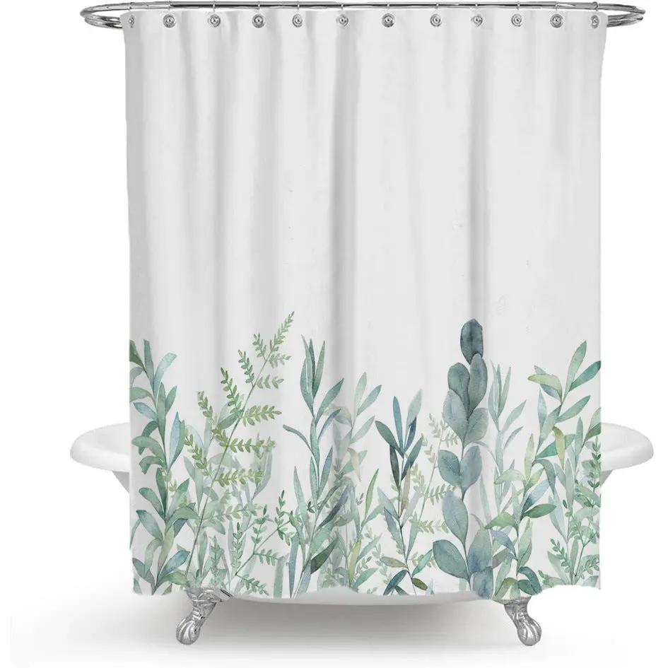 Color Floral Plant Shower Curtain - Polyester Bathroom Decor - AllvueCo