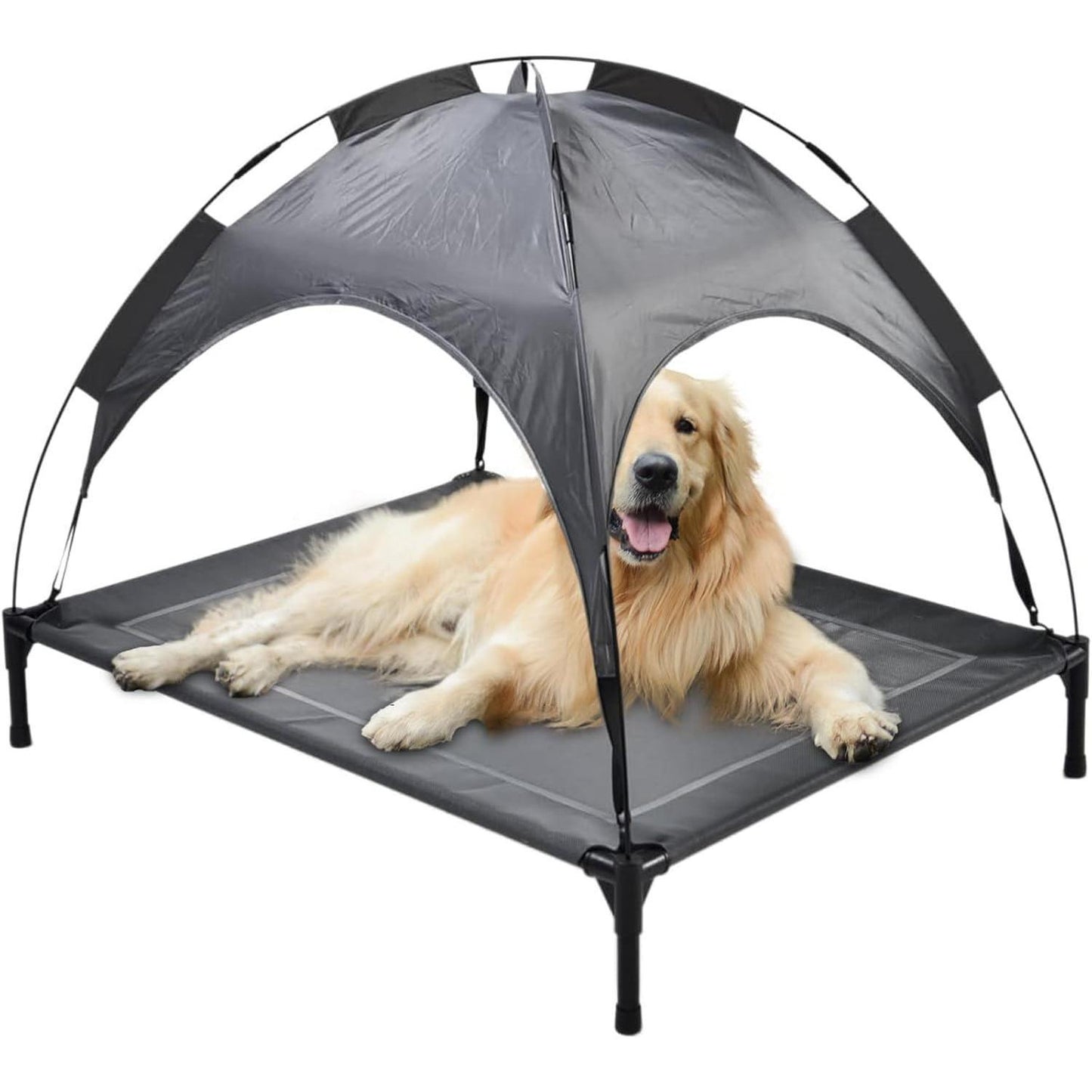 Outdoor Portable Pet Bed with Canopy – Foldable Sun Shade Dog Bed (Grey) - AllvueCo