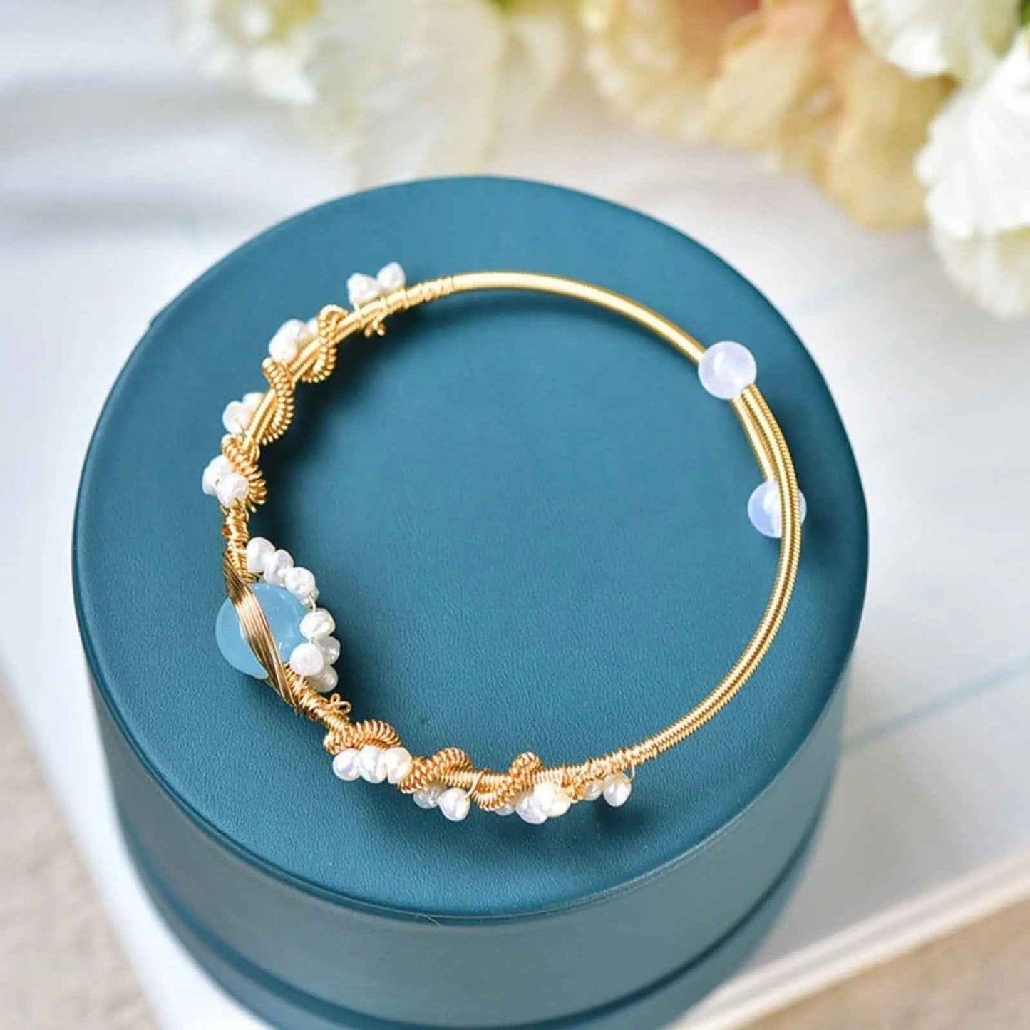 Pearl Bracelets for Women - Vintage Gold Plated Cuff Bracelet