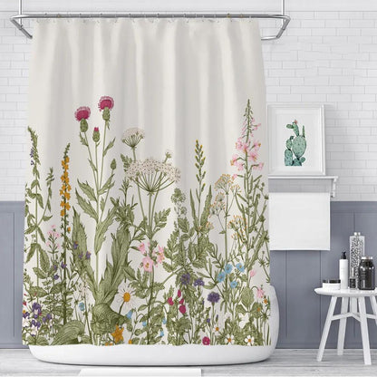 Color Floral Plant Shower Curtain - Polyester Bathroom Decor - AllvueCo