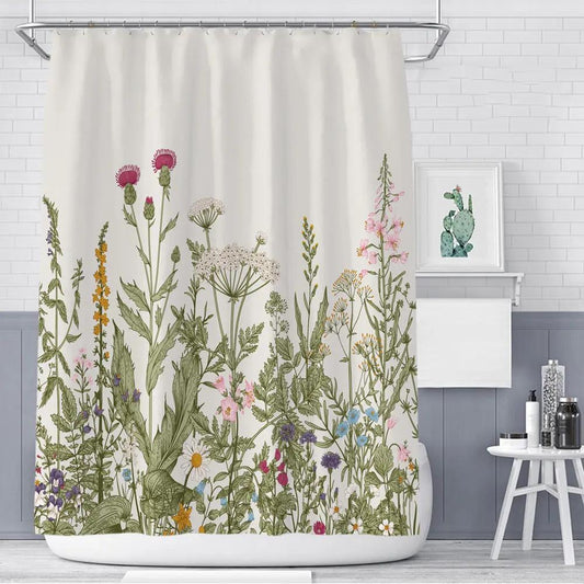 Color Floral Plant Shower Curtain - Polyester Bathroom Decor - AllvueCo