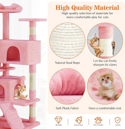 54" Cat Tree Tower – Multi-Level Cat Condo with Sisal Scratch Posts for Indoor Cats - AllvueCo