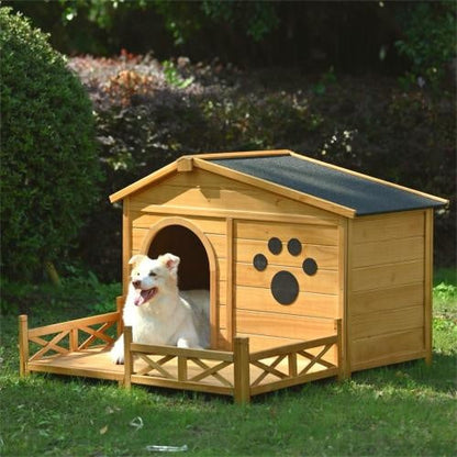 48" Wooden Outdoor Dog House with Porch – Weatherproof Medium Dog Kennel with Raised Floor & Easy Assembly - AllvueCo