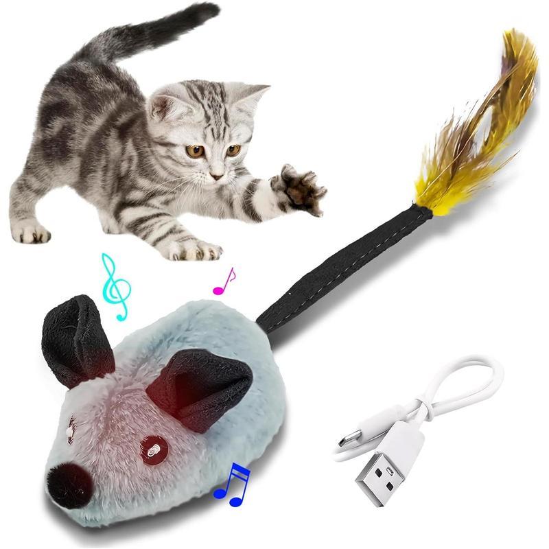USB Rechargeable Interactive Cat Mouse Toy – LED Lights, Automatic Movement & Chirping Sounds with Feather Tai - AllvueCo