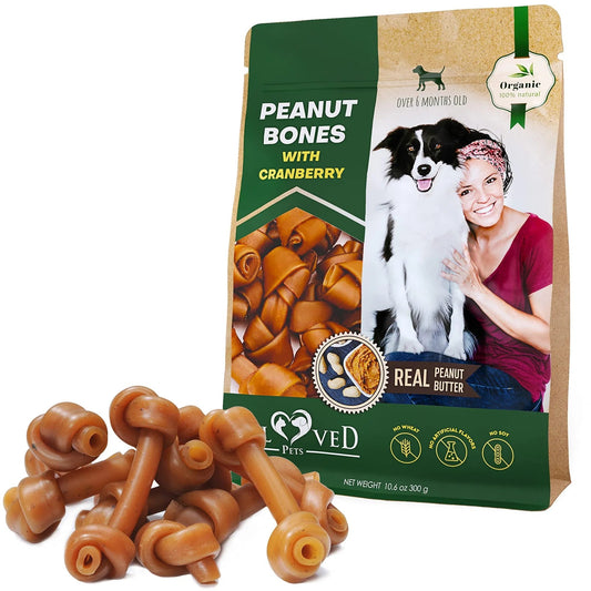 Dog Peanut Butter Bones with Cranberry Rawhide – Tasty & Healthy Chew Treats for Dogs - AllvueCo