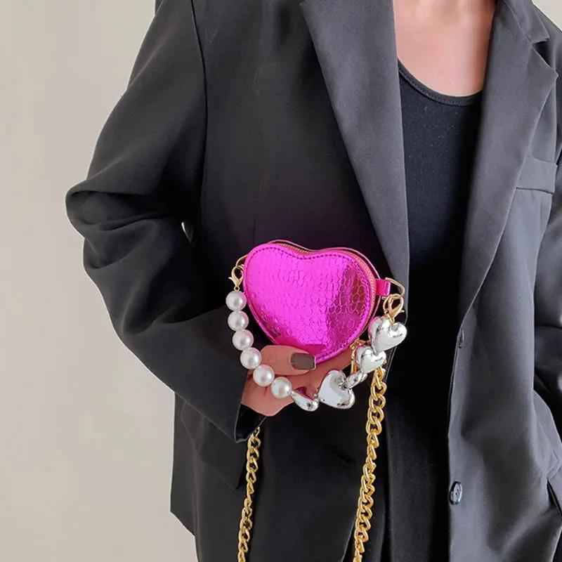 Mini Love-Shaped Pearls Handbag - Stylish Fashion Chain Lipstick Bag