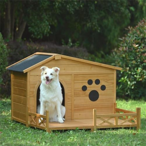 48" Wooden Outdoor Dog House with Porch – Weatherproof Medium Dog Kennel with Raised Floor & Easy Assembly - AllvueCo