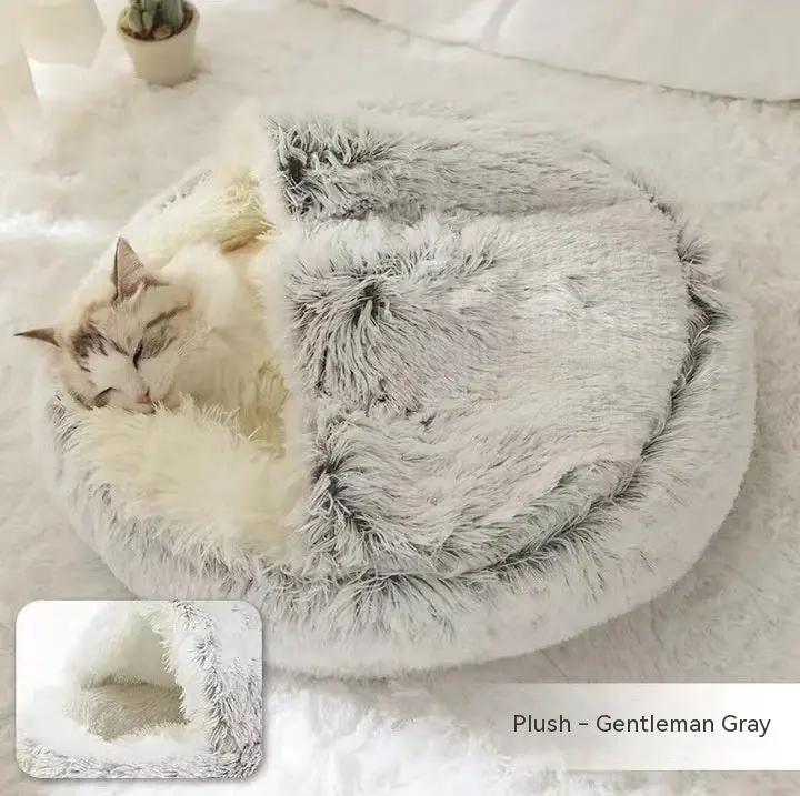 2 In 1 Dog And Cat Bed Pet Winter Bed Round Plush Warm Bed H | Other My Store