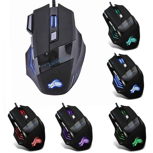 Wired Gaming Mouse 5500 DPI - High-Performance Optical Mouse with 7-Color LED Backlight for Gamers