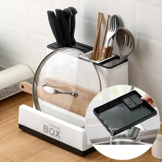 Multi-Functional Kitchen Storage Rack for Optimal Knife and Tableware Organization