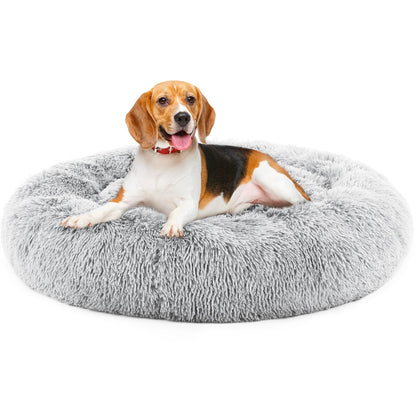 24 Inch Anti-Slip Round Fluffy Plush Faux Fur Cat Bed – Fits Pets Up to 25 lbs - AllvueCo