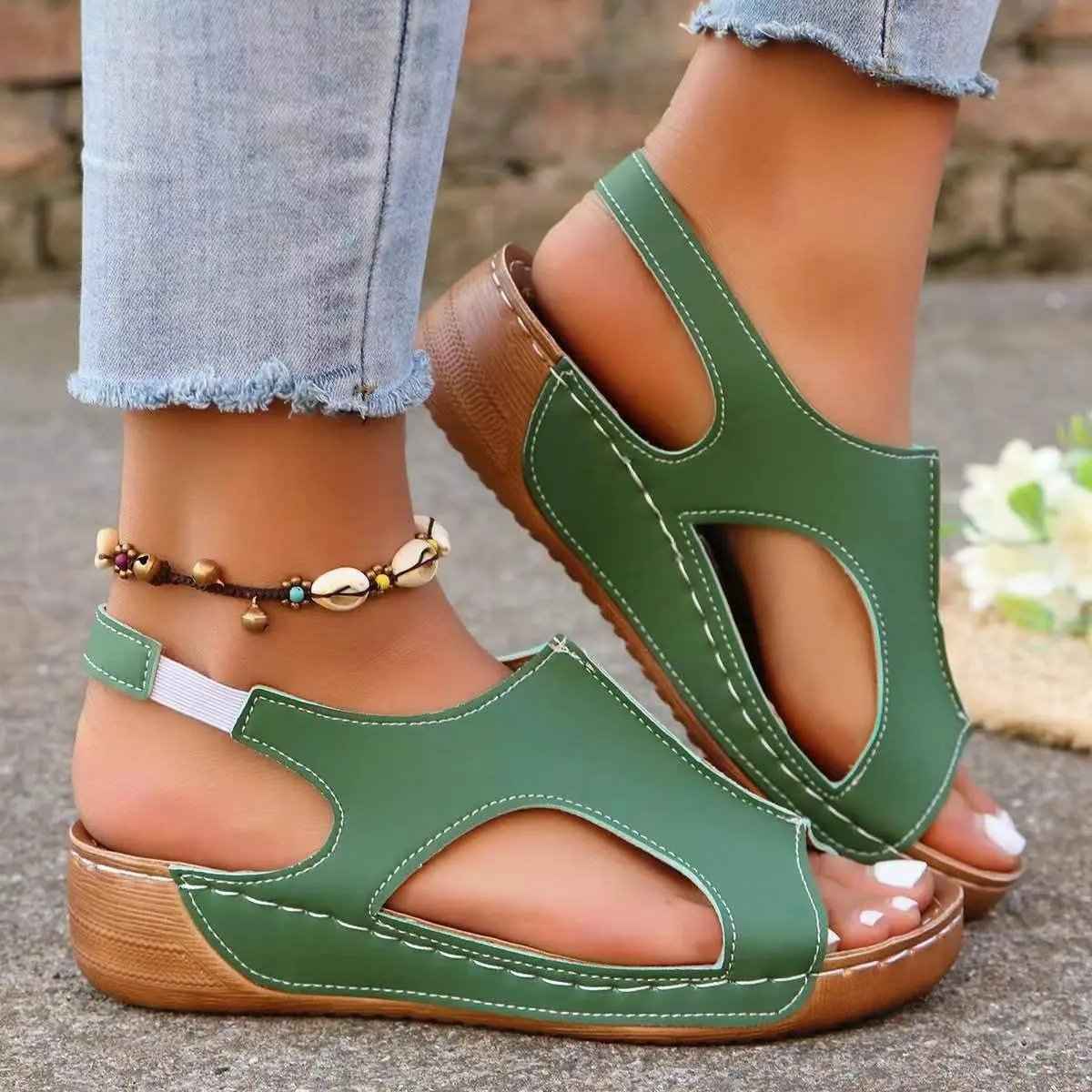 Summer Wedge Sandals for Women with Elastic Band Design