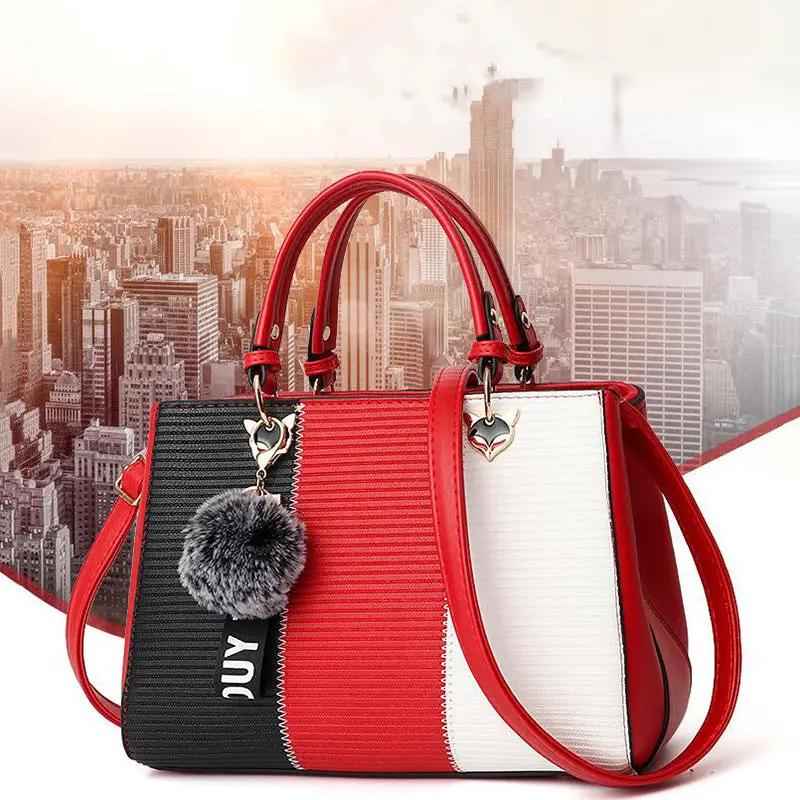 Women Handbag Patchwork Purse with Hairball Ornaments | Stylish Totes for Parties and Travel
