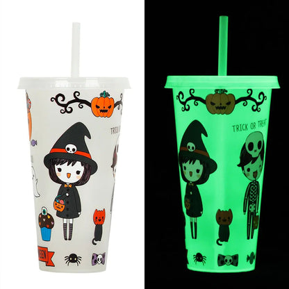 720ml Plastic Sippy Cup - Halloween Luminous Straw Cup - AllvueCo