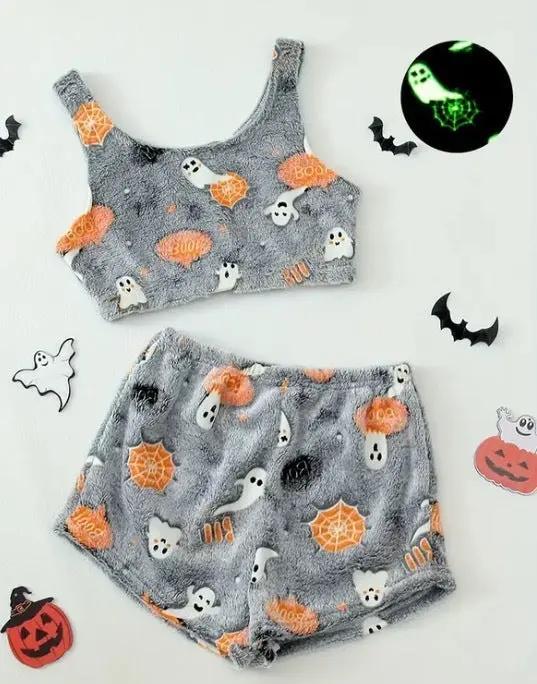 Women's Halloween Luminous Flannel Pajamas - Cozy Sleepwear - AllvueCo