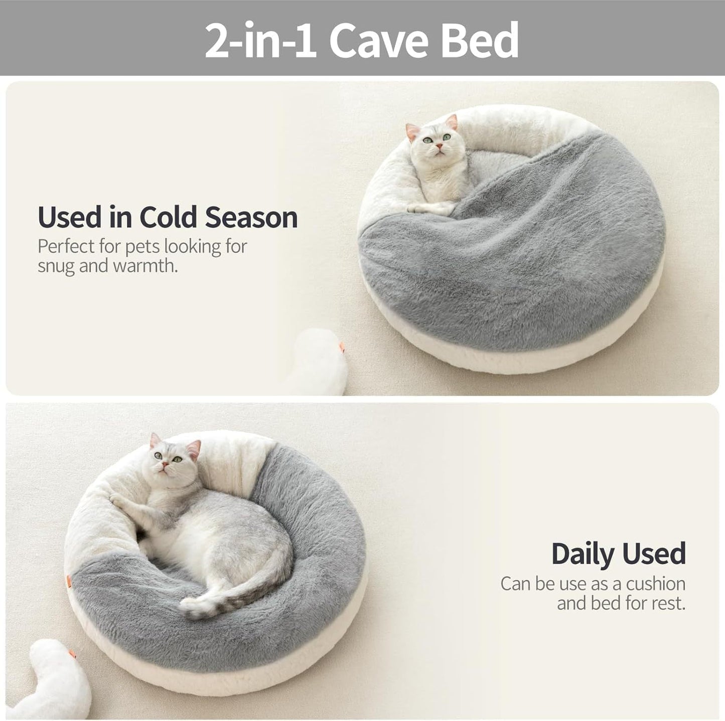Mewoofun Enclosed Cat Bed Cave – Washable Plush Pet Bed with Blanket - AllvueCo