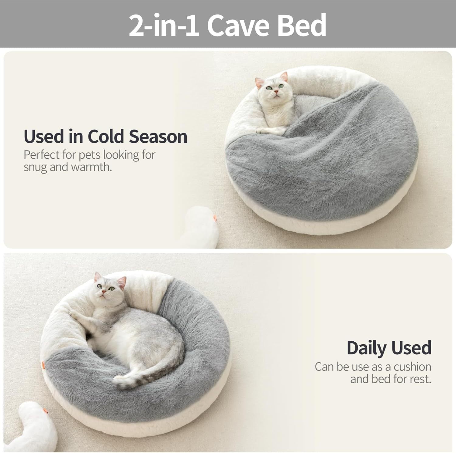 Mewoofun Enclosed Cat Bed Cave – Washable Plush Pet Bed with Blanket - AllvueCo