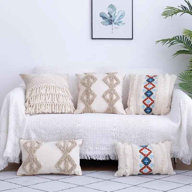 Tufted Moroccan Throw Pillow with Fringed Waist Case | Jewelry & Accessories