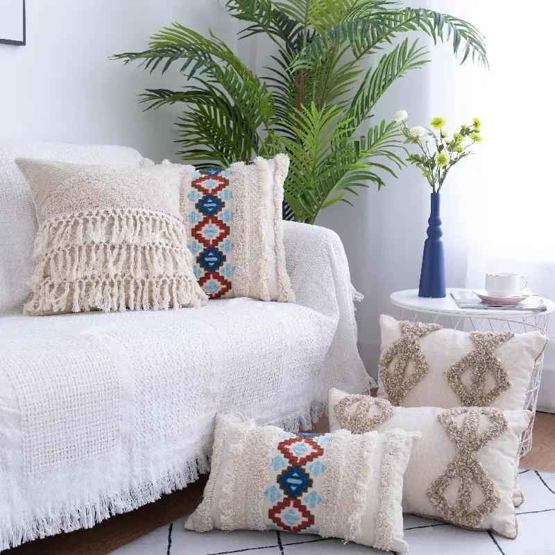 Tufted Moroccan Throw Pillow with Fringed Waist Case | Jewelry & Accessories