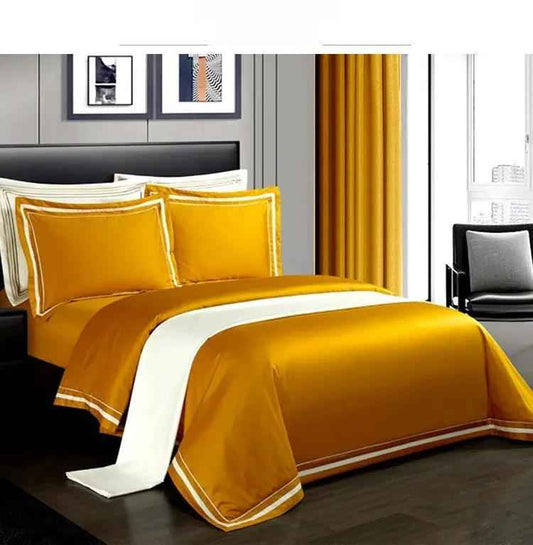 Four-piece Cotton Bedding Set - Hotel Style Solid Color Quilt Cover