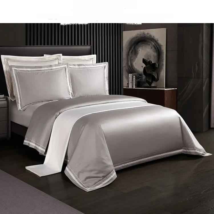 Four-piece Cotton Bedding Set - Hotel Style Solid Color Quilt Cover