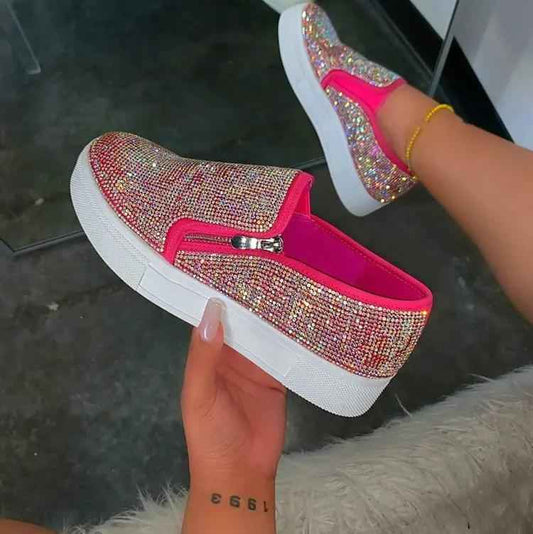 Large Rhinestone Casual Shoes - Stylish One Pedal Flat Slip-Ons