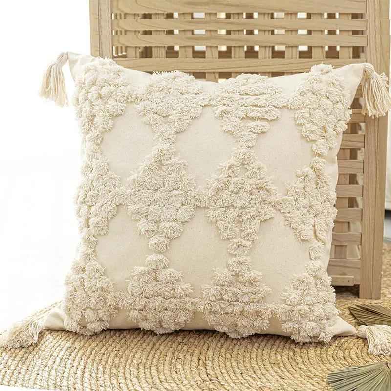 Home Furnishing Tufted Throw Pillow with Tassels for Sofa | Stylish Home & Garden Decor