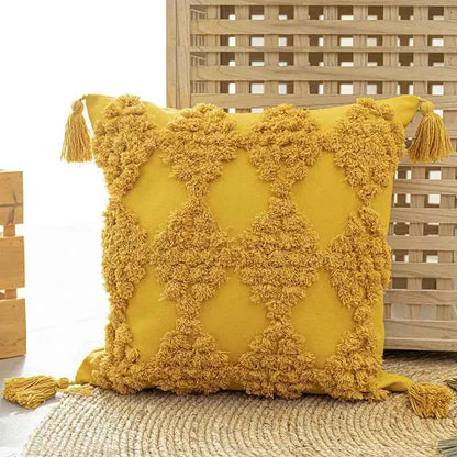 Home Furnishing Tufted Throw Pillow with Tassels for Sofa | Stylish Home & Garden Decor