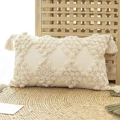 Home Furnishing Tufted Throw Pillow with Tassels for Sofa | Stylish Home & Garden Decor