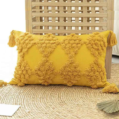 Home Furnishing Tufted Throw Pillow with Tassels for Sofa | Stylish Home & Garden Decor