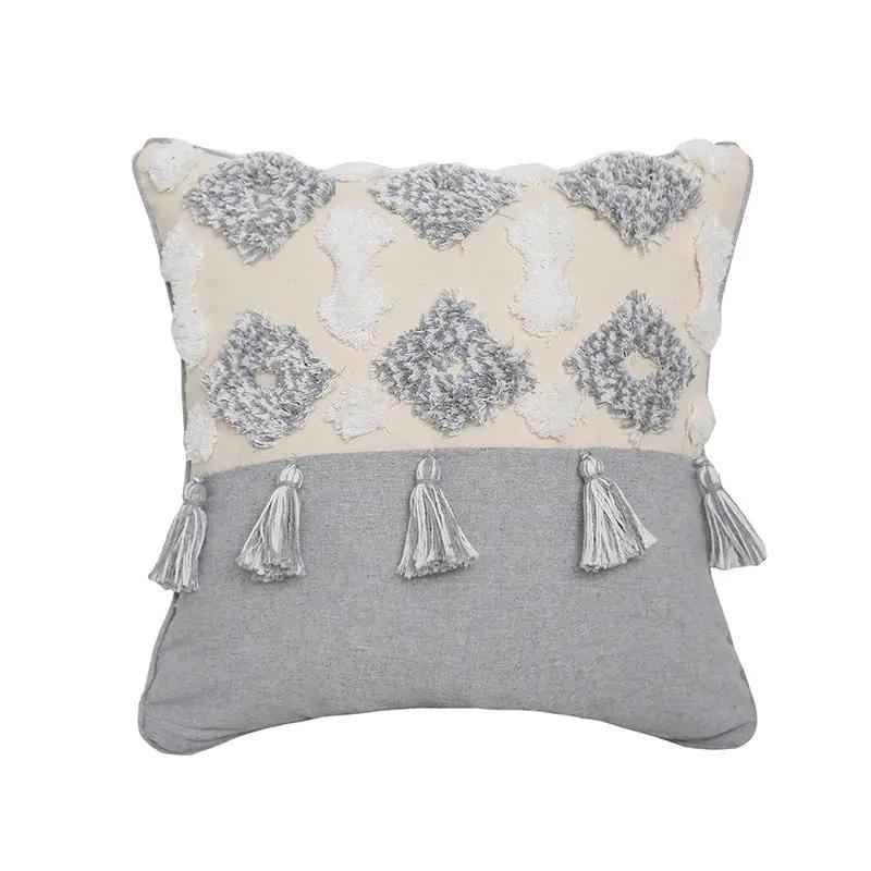 Hand-Embroidered Tufted Throw Pillow with Fringed Design | Jewelry & Accessories