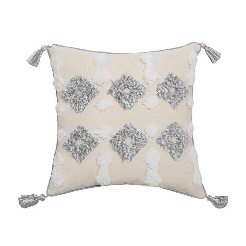 Hand-Embroidered Tufted Throw Pillow with Fringed Design | Jewelry & Accessories
