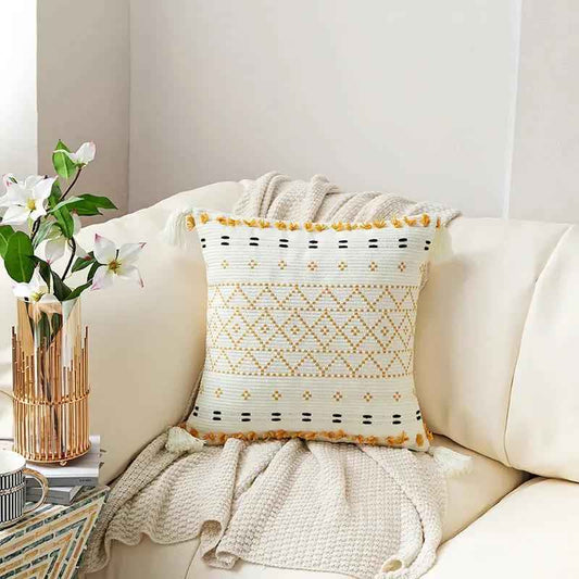 Hand-Embroidered Tufted Throw Pillow with Fringed Design | Jewelry & Accessories