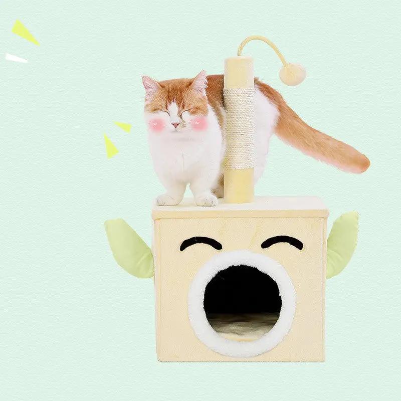 Round Cat Scratching Board – Wear-Resistant Claw Grinder with Bell Ball & Teaser Stick (L–XL) - AllvueCo