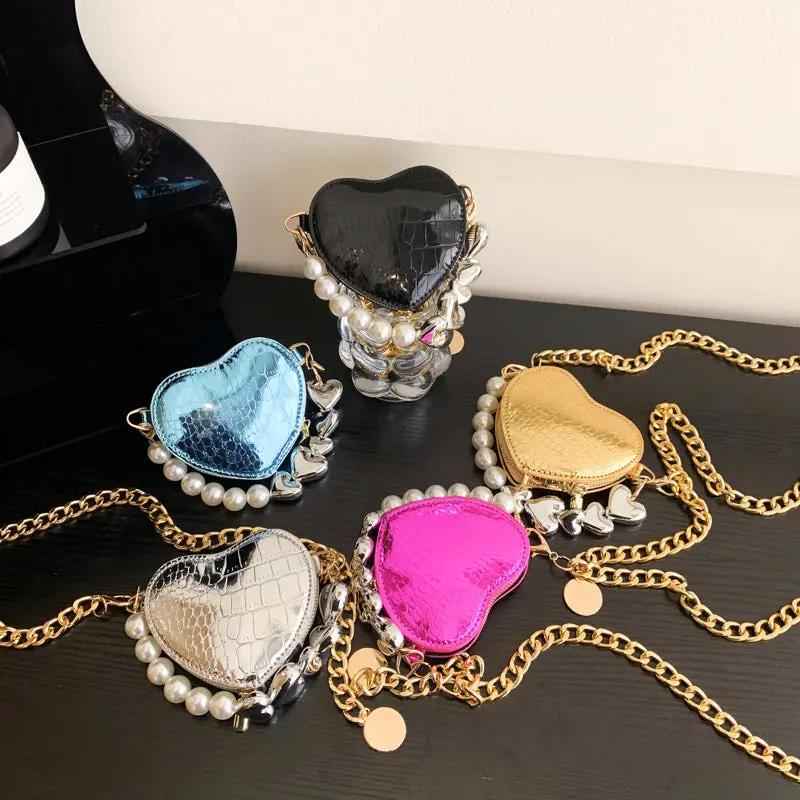 Mini Love-Shaped Pearls Handbag - Stylish Fashion Chain Lipstick Bag