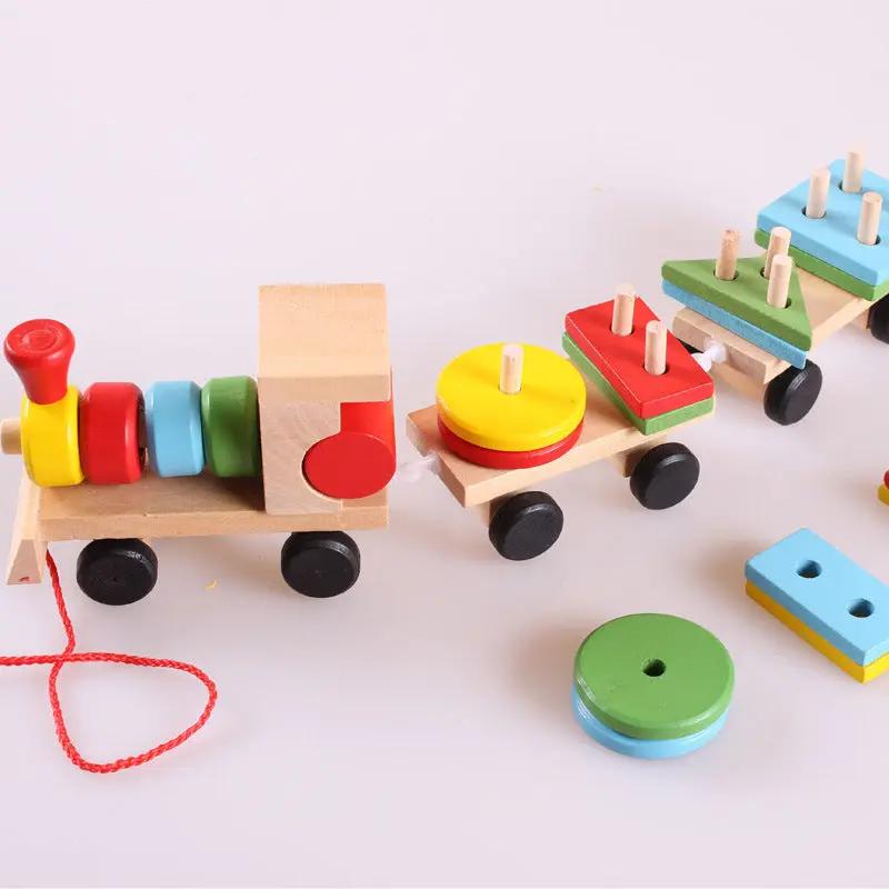 Wooden Three-Section Train – Educational Pull Toy for Toddlers AllvueCo