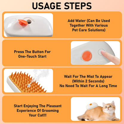 4-in-1 Cat Steam Brush – Anti-Static Grooming Comb with Mist & Hair Removal - AllvueCo