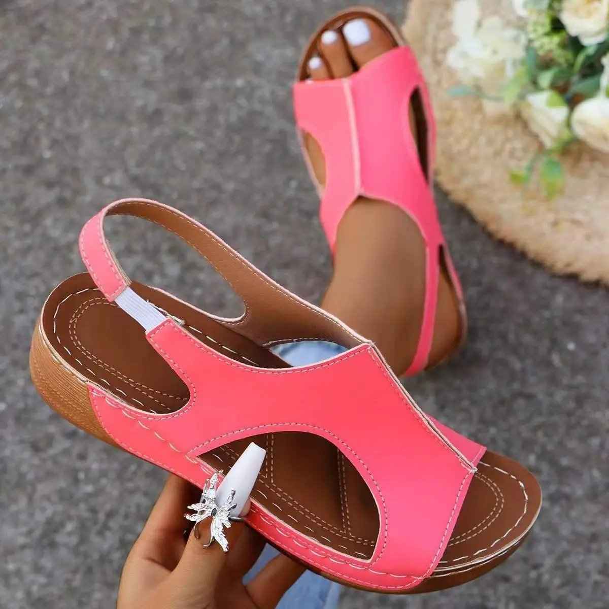 Summer Wedge Sandals for Women with Elastic Band Design
