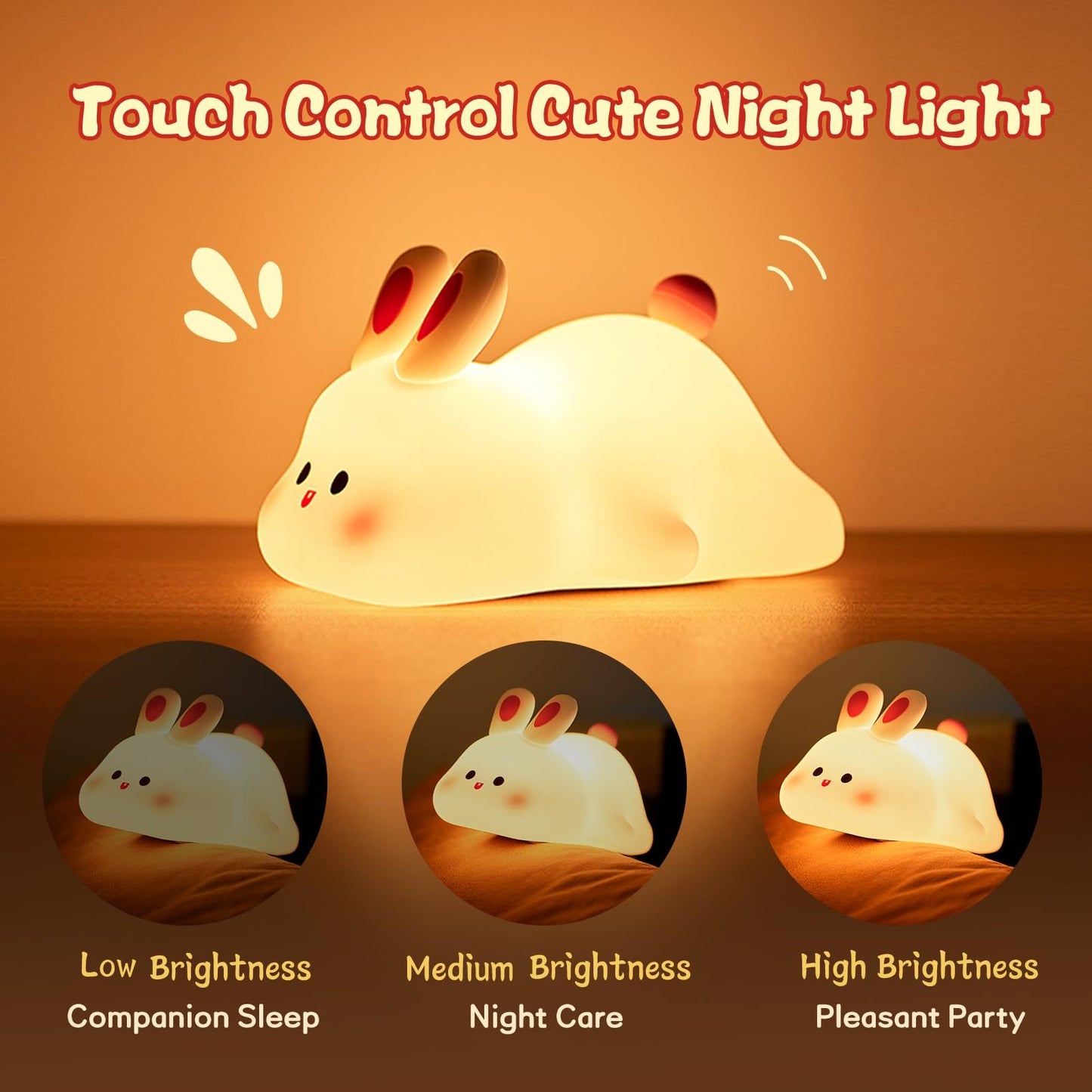 Cute Rabbit LED Night Light – Touch Sensor Silicone Lamp for Kids & Baby Rooms AllvueCo