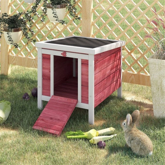 Wooden Pet House – Waterproof Raised Dog & Rabbit Hutch with Ramp – Red - AllvueCo