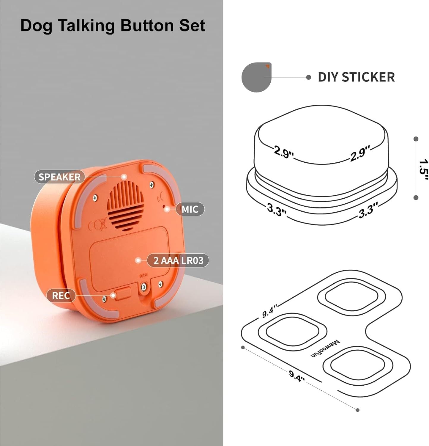 Mewoofun Dog Talking Buttons Set – 3 Recordable Communication Buttons for Pet Training - AllvueCo