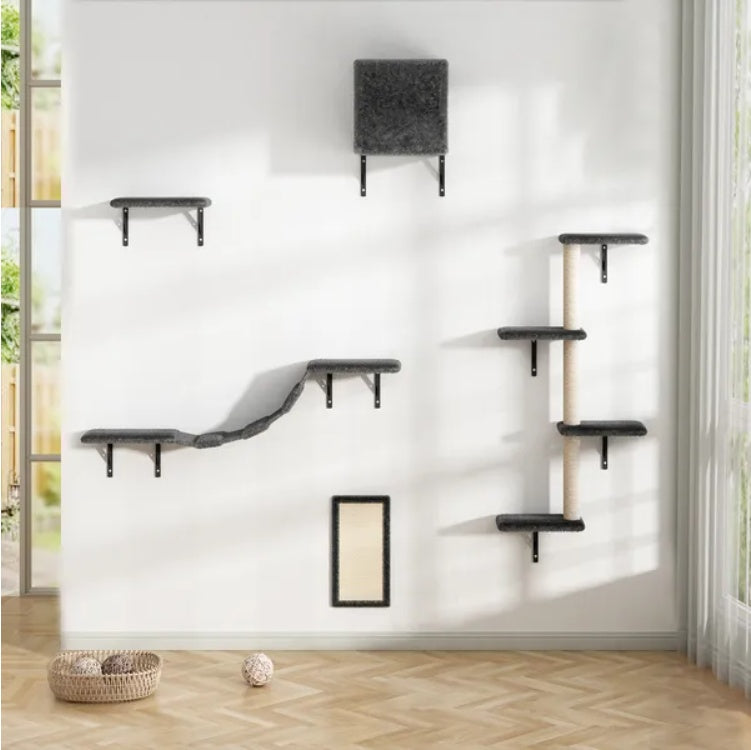 5 Pcs Wall Mounted Cat Climber Set – Floating Cat Shelves for Climbing, Playing & Exercising - AllvueCo