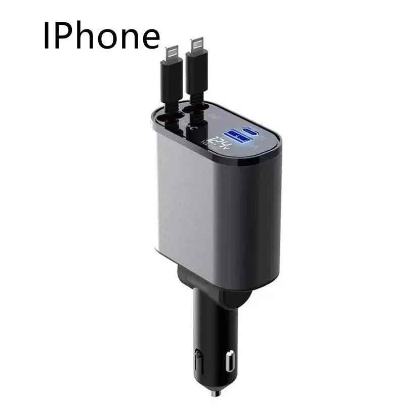 Metal Car Charger 100W Fast Charging Car Charger USB and Type-C Adapter