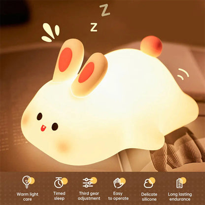 Cute Rabbit LED Night Light – Touch Sensor Silicone Lamp for Kids & Baby Rooms AllvueCo