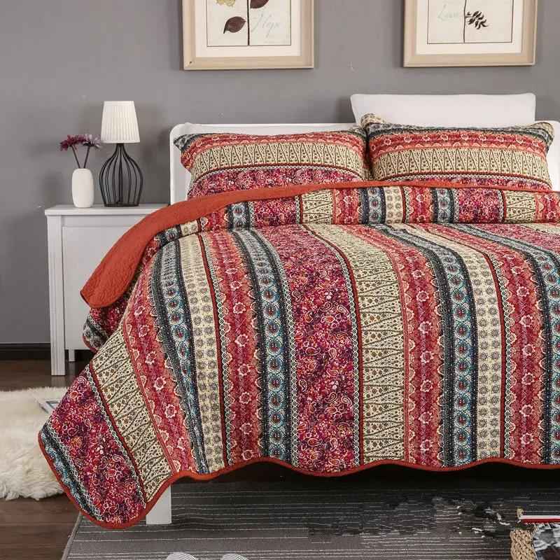 Three Piece Cotton Linen Quilt Set - Quality Bedding for Comfort